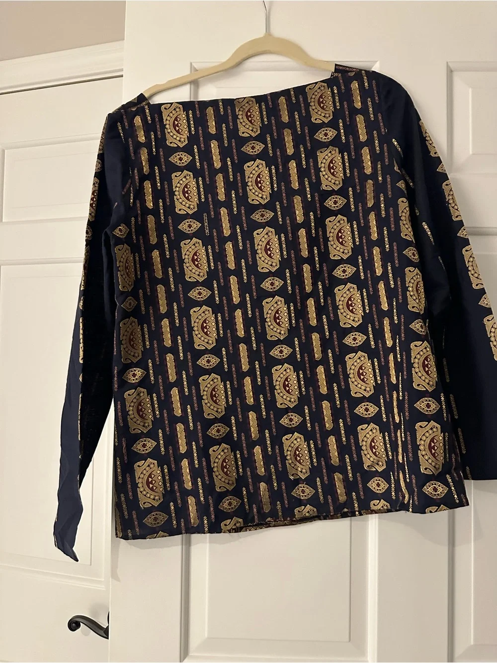 Tory Burch Navy Jacket with Gold & Burgundy Pattern